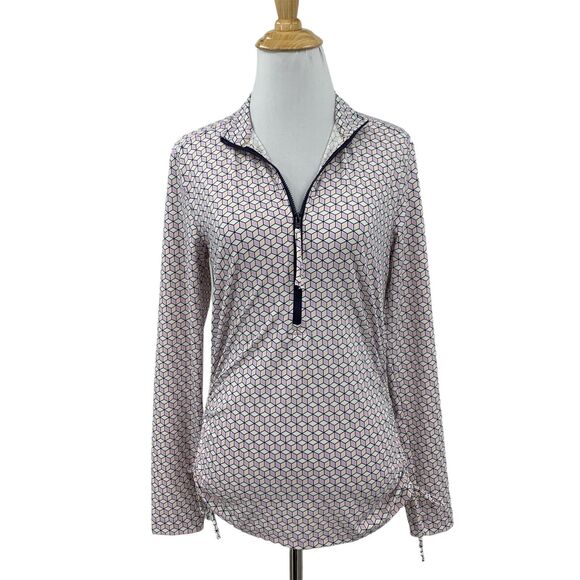 Carve Designs Top Womens S Small Purple Half Zip Geo Print Ruched Side Sun Shirt - Picture 1 of 14